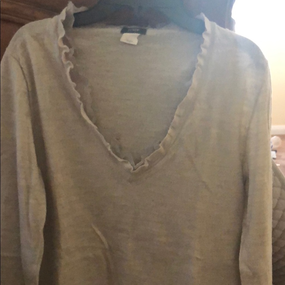 Heather grey v cut /lace sweater blouse